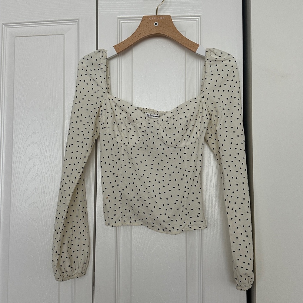 REFORMATION IVORY CROP TOP WITH BLACK DOTS SIZE 0